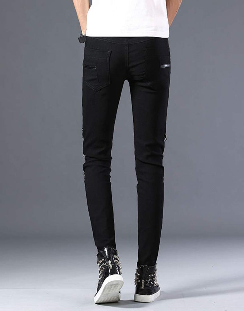 Idopy Men`s Punk Gothic Night Club Party Buckles Motorcycle Pants Biker Jeans (30, Black 1610) - Image 5